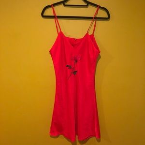 Red Slip Dress w Rose Embroidery